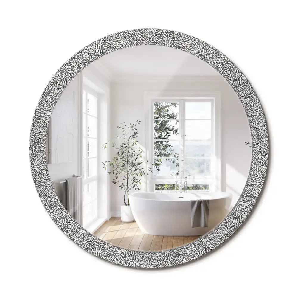 Miroir rond cadre imprimé motif floral