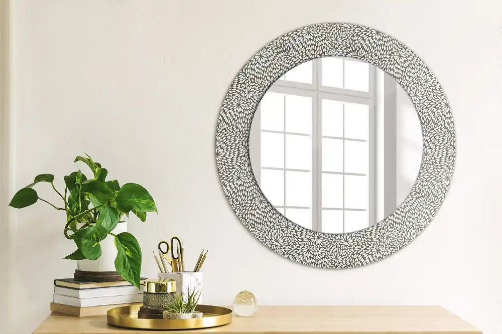 Miroir rond cadre imprimé motif floral
