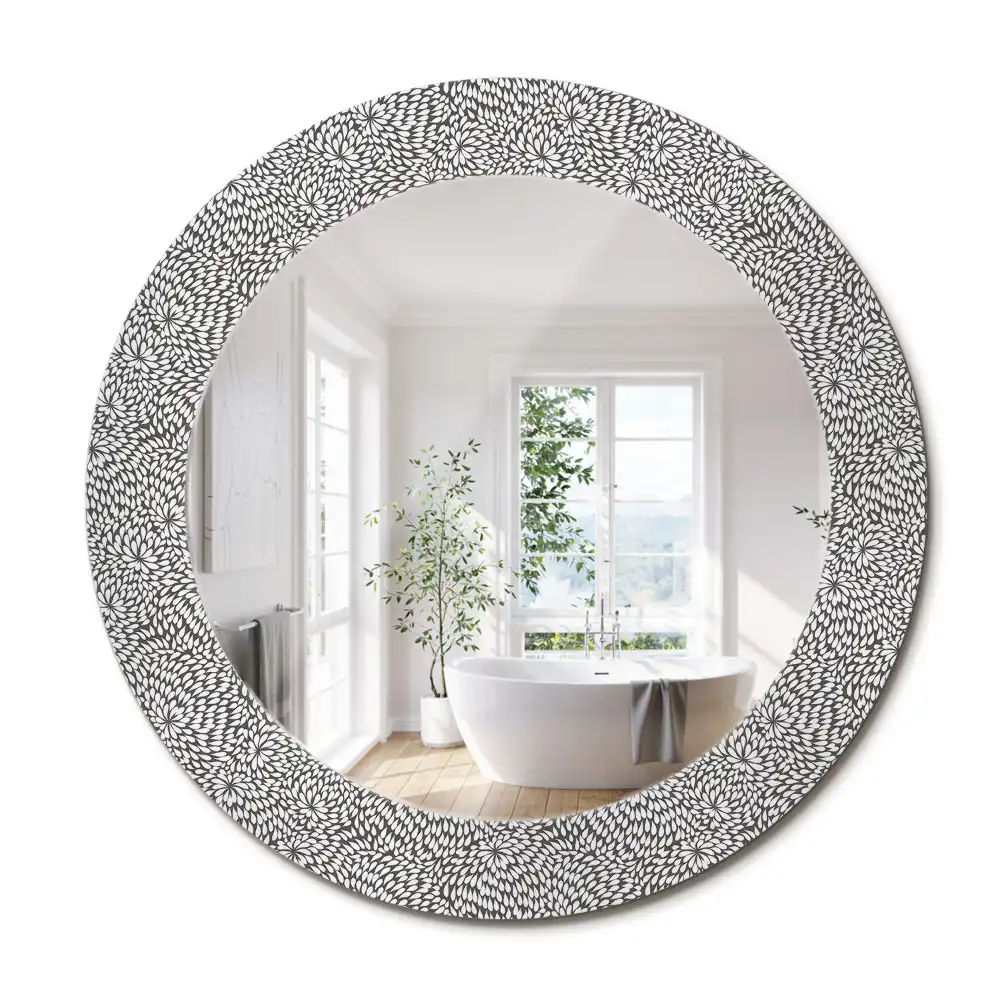 Miroir rond cadre imprimé motif floral
