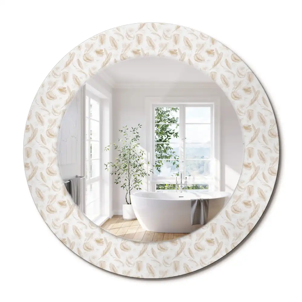Miroir rond avec décoration plumes d'oiseaux