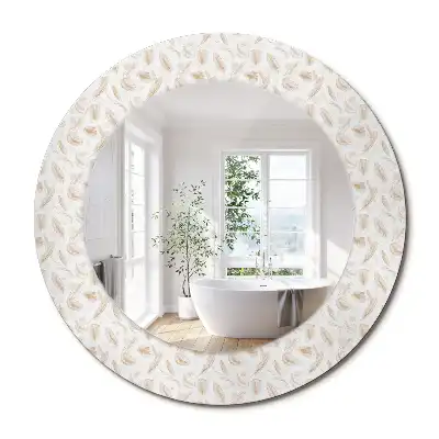 Miroir rond avec décoration plumes d'oiseaux