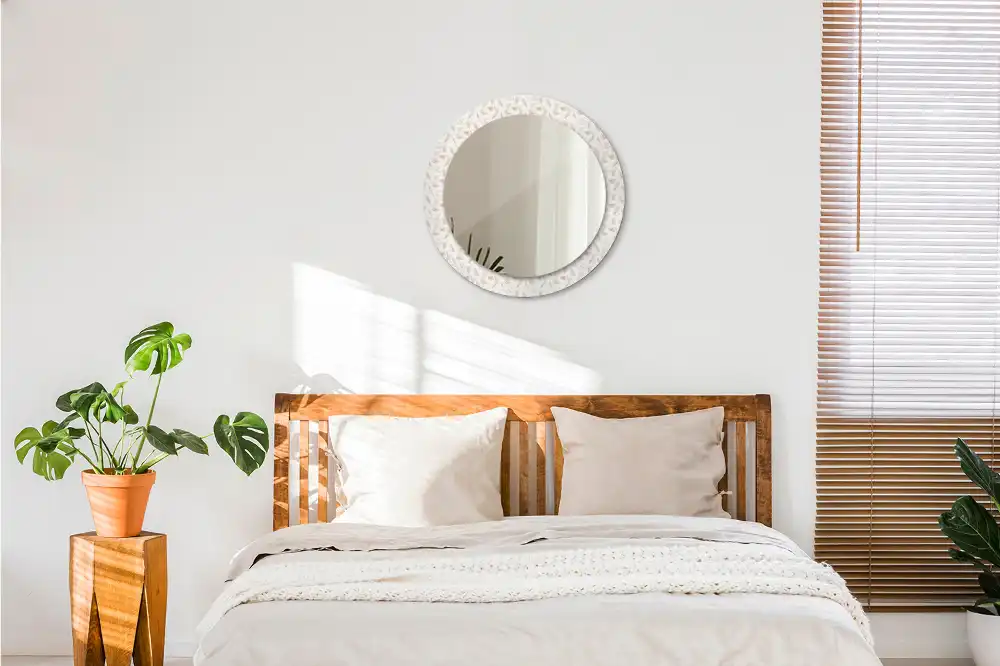 Miroir rond avec décoration plumes d'oiseaux