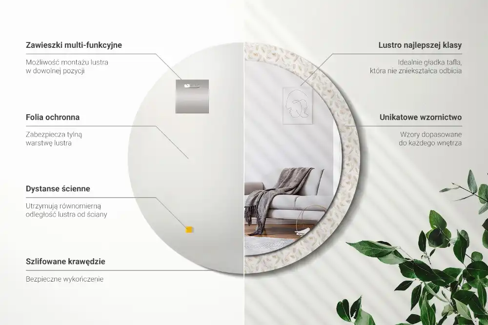 Miroir rond avec décoration plumes d'oiseaux
