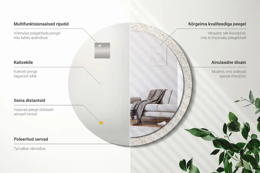 Miroir rond avec décoration plumes d'oiseaux