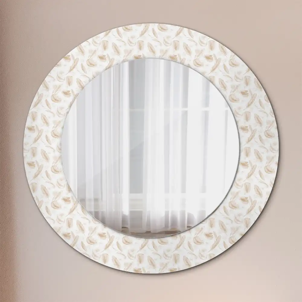 Miroir rond avec décoration plumes d'oiseaux
