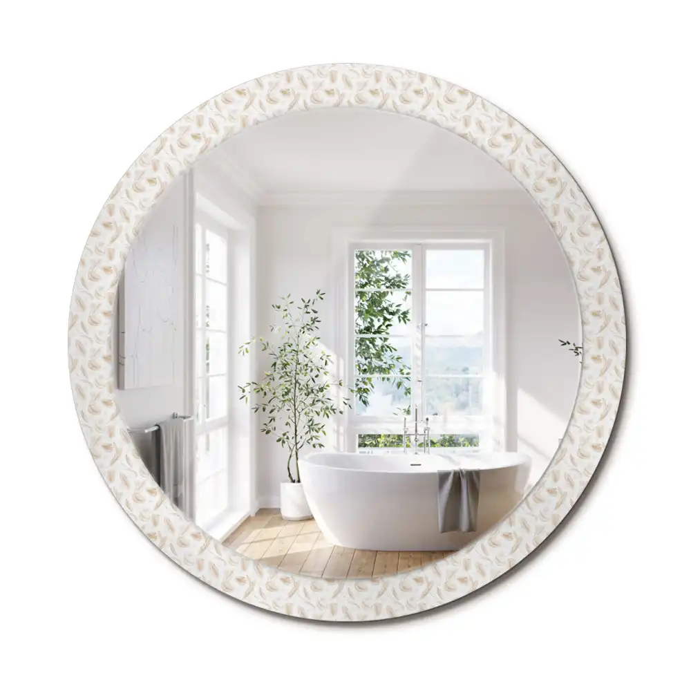 Miroir rond avec décoration plumes d'oiseaux