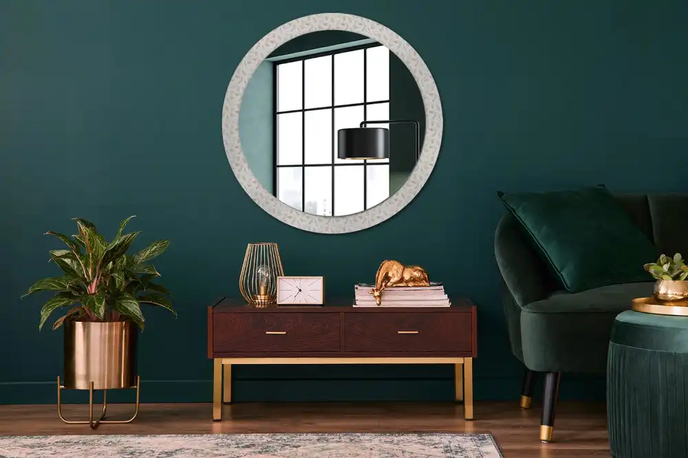 Miroir rond avec décoration plumes d'oiseaux