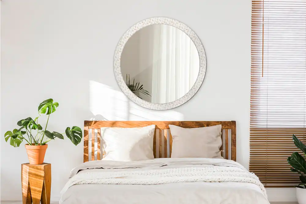 Miroir rond avec décoration plumes d'oiseaux