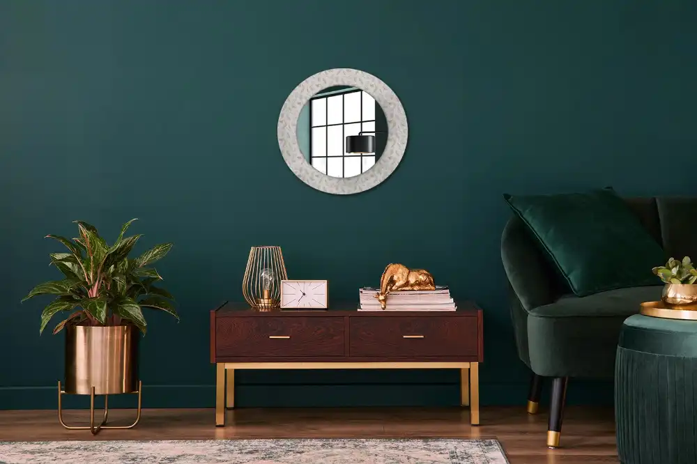 Miroir rond avec décoration plumes d'oiseaux