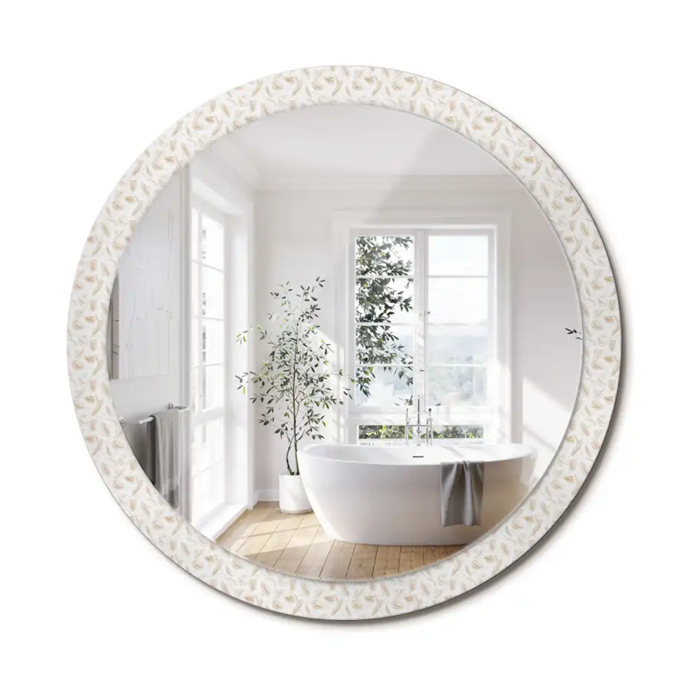 Miroir rond avec décoration plumes d'oiseaux