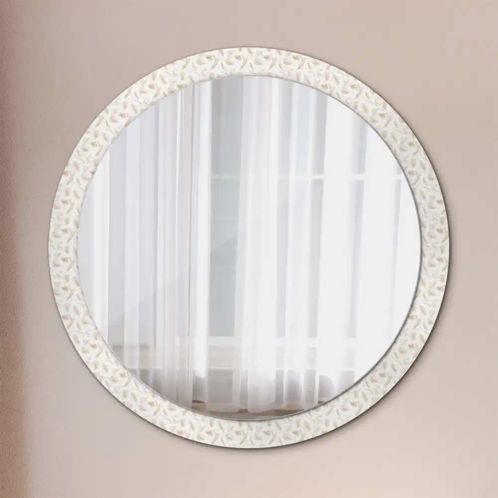 Miroir rond avec décoration plumes d'oiseaux