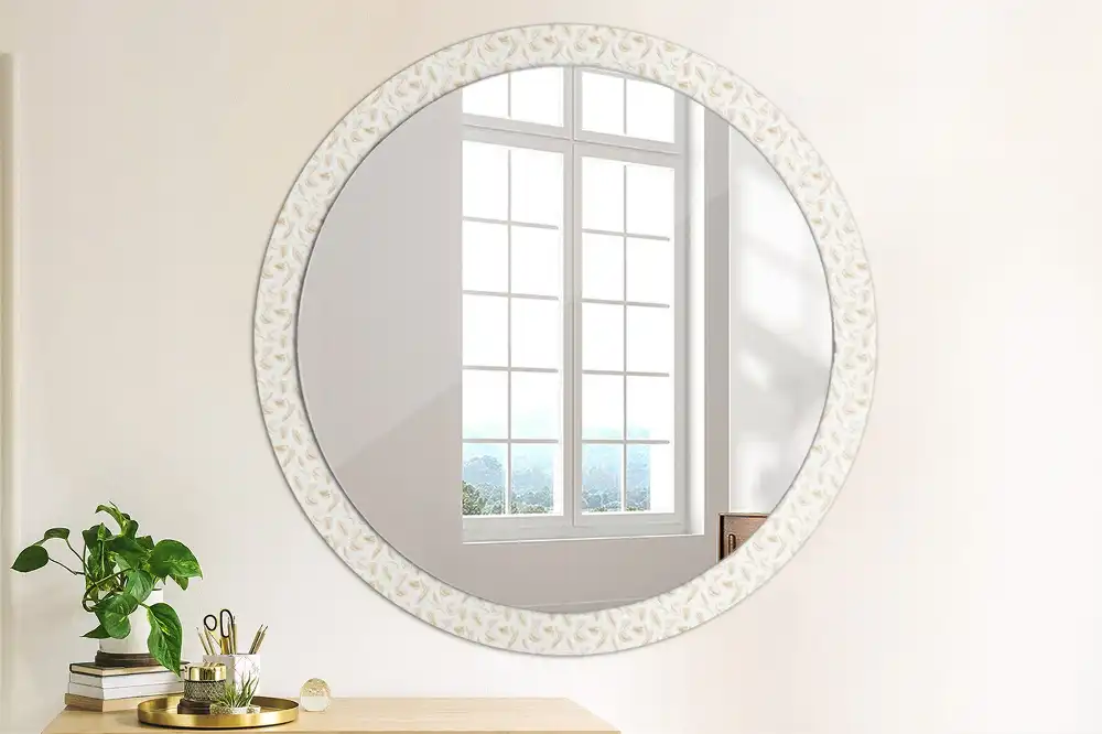 Miroir rond avec décoration plumes d'oiseaux