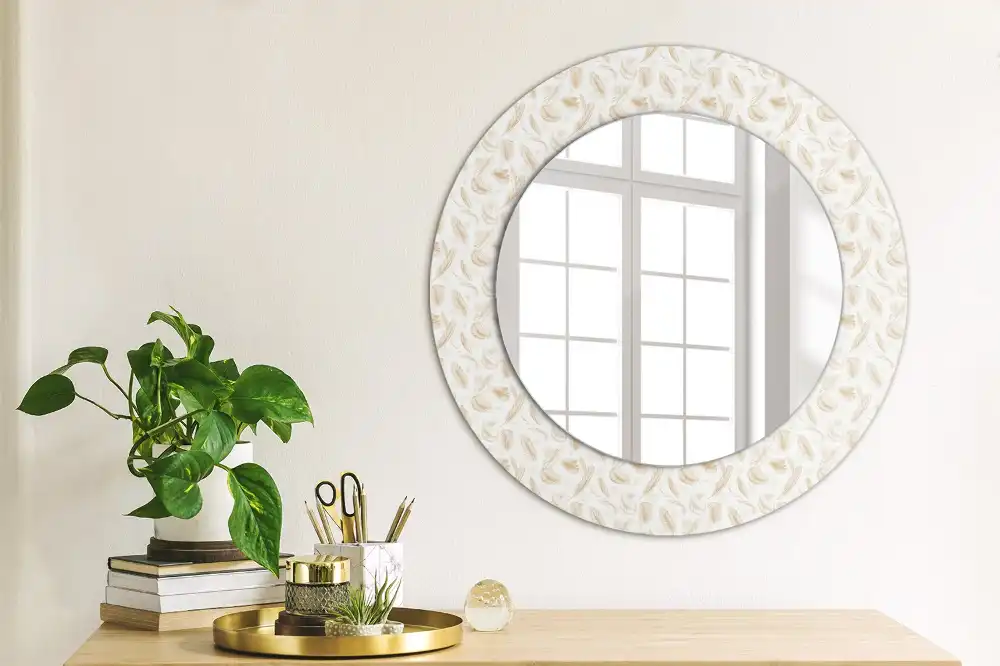 Miroir rond avec décoration plumes d'oiseaux