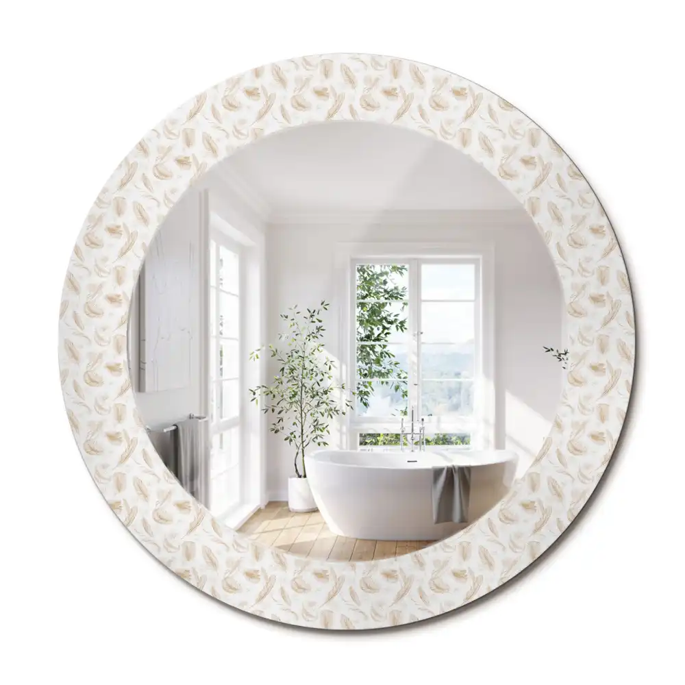 Miroir rond avec décoration plumes d'oiseaux