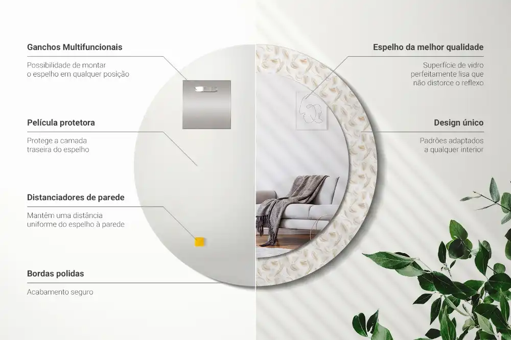 Miroir rond avec décoration plumes d'oiseaux