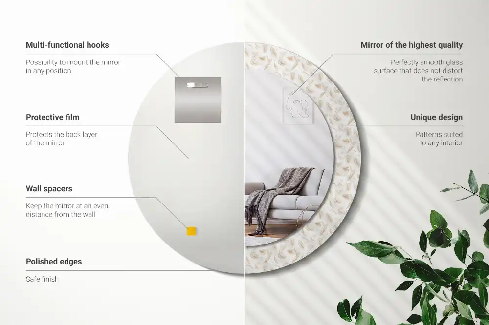 Miroir rond avec décoration plumes d'oiseaux