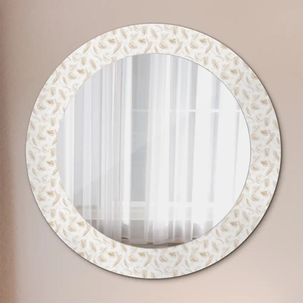 Miroir rond avec décoration plumes d'oiseaux