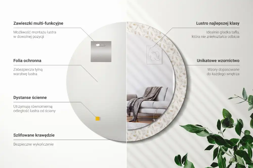 Miroir rond avec décoration plumes d'oiseaux