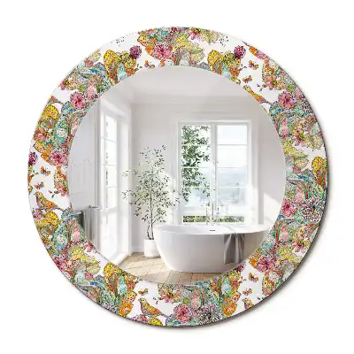 Miroir rond cadre avec impression fleurs féeriques