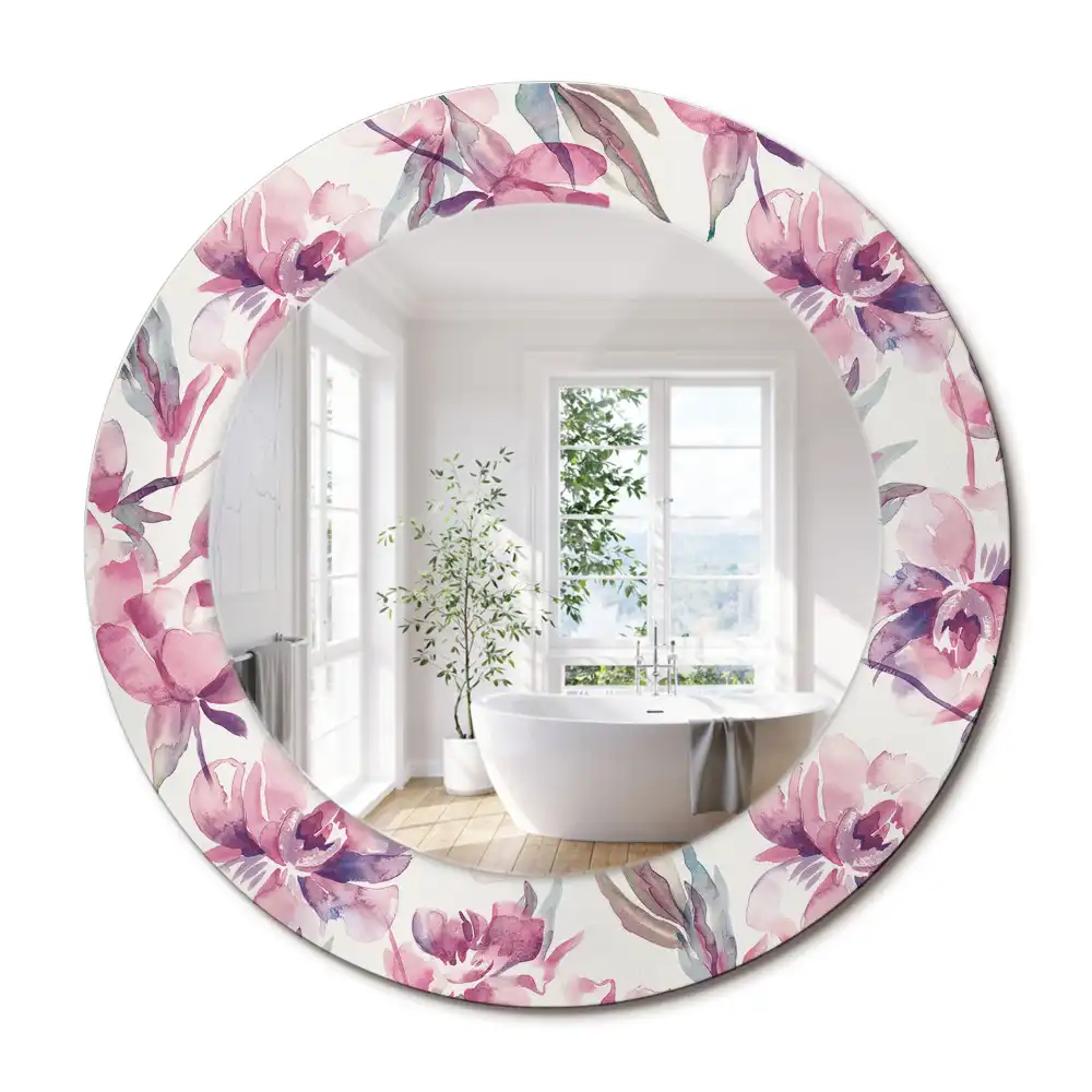 Miroir rond imprimé fleurs de pivoines