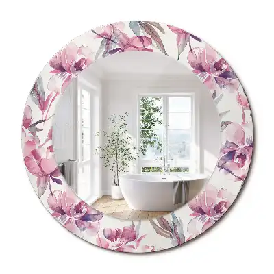 Miroir rond imprimé fleurs de pivoines