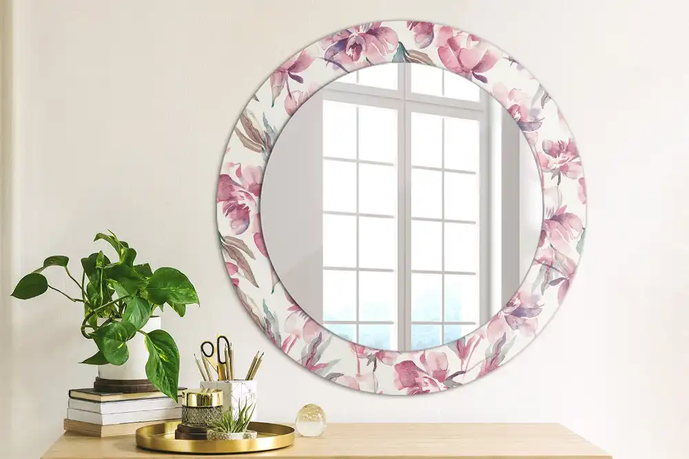 Miroir rond imprimé fleurs de pivoines