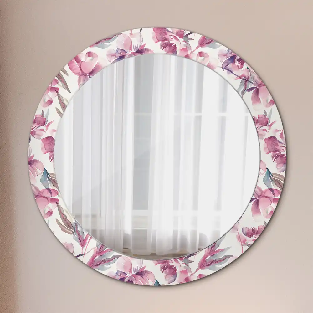 Miroir rond imprimé fleurs de pivoines