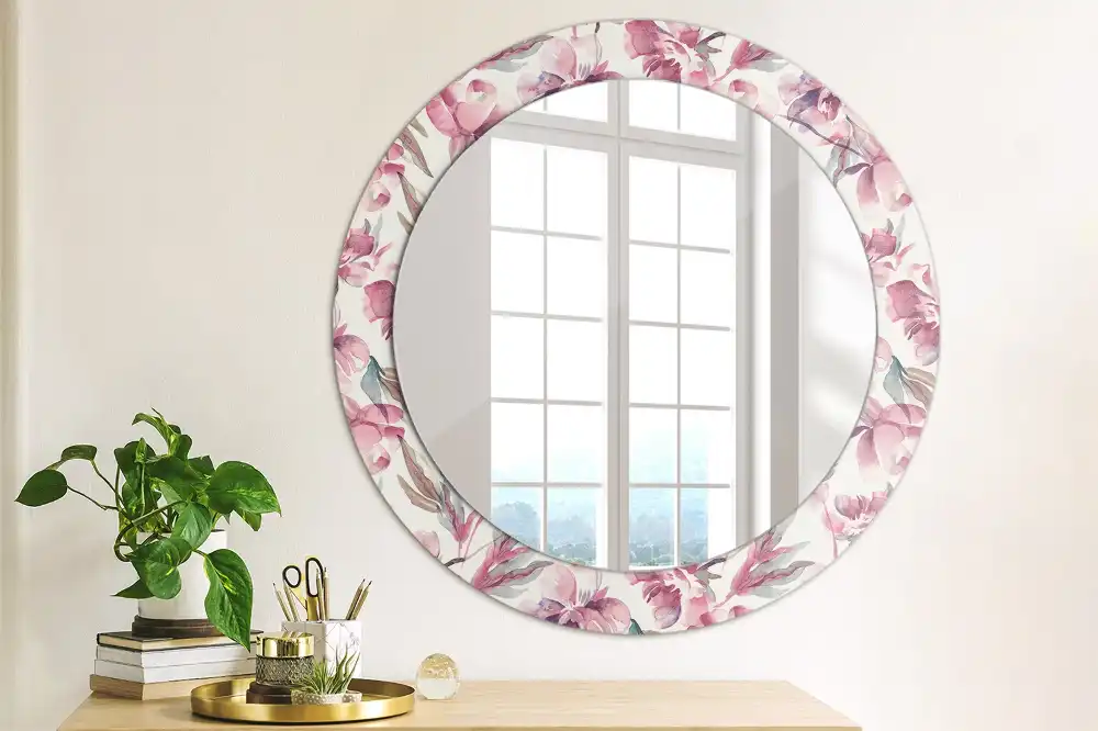 Miroir rond imprimé fleurs de pivoines