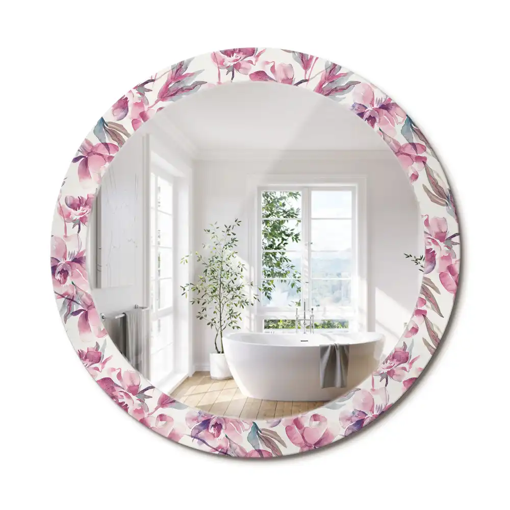 Miroir rond imprimé fleurs de pivoines