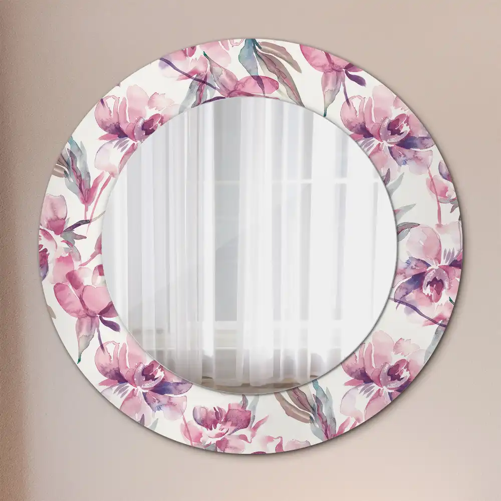 Miroir rond imprimé fleurs de pivoines