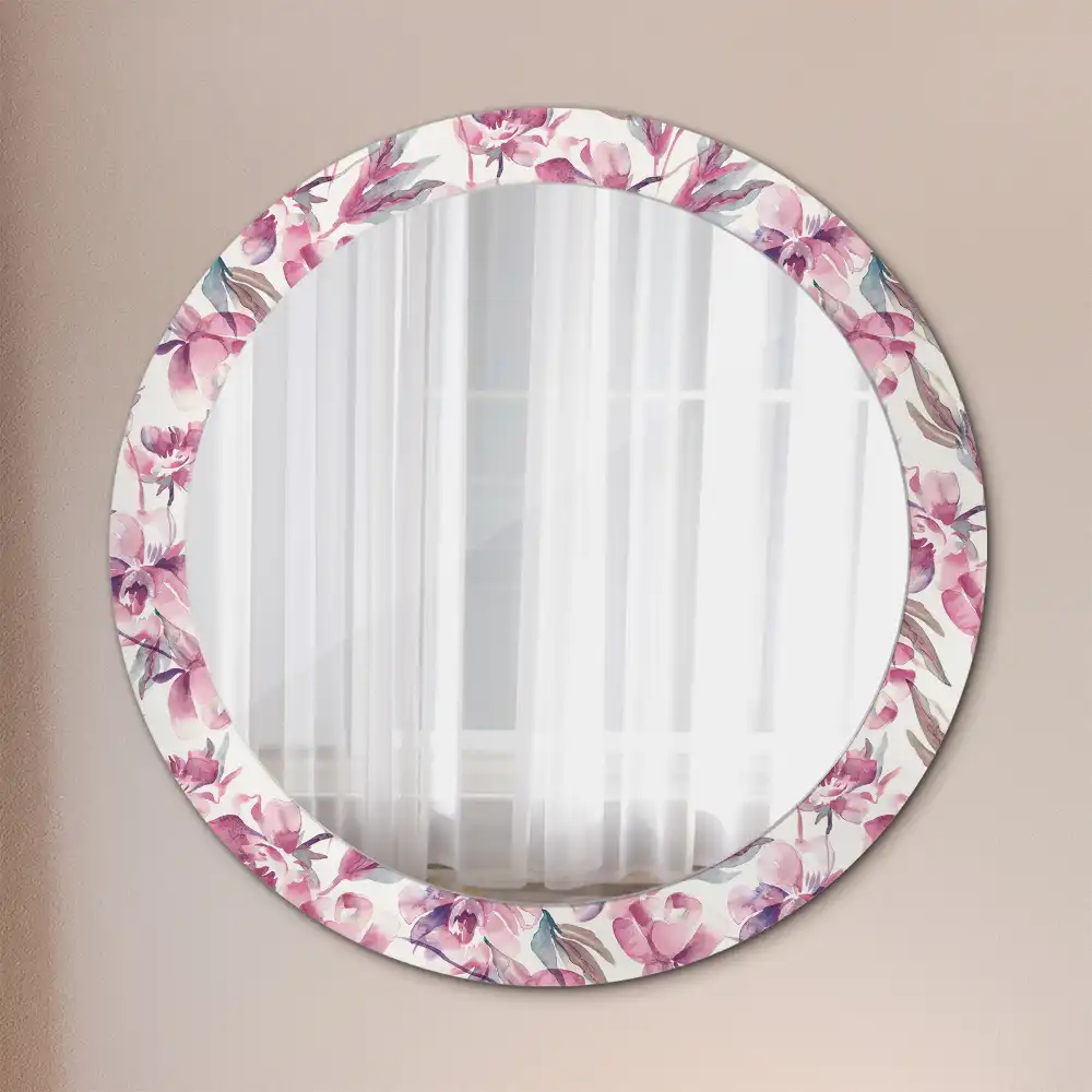 Miroir rond imprimé fleurs de pivoines