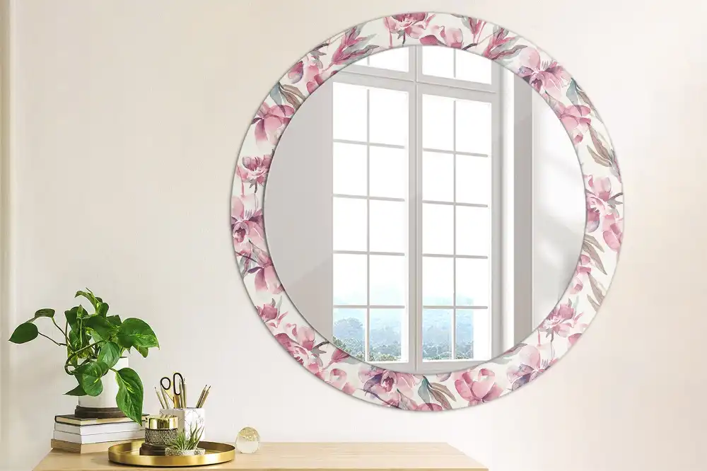 Miroir rond imprimé fleurs de pivoines