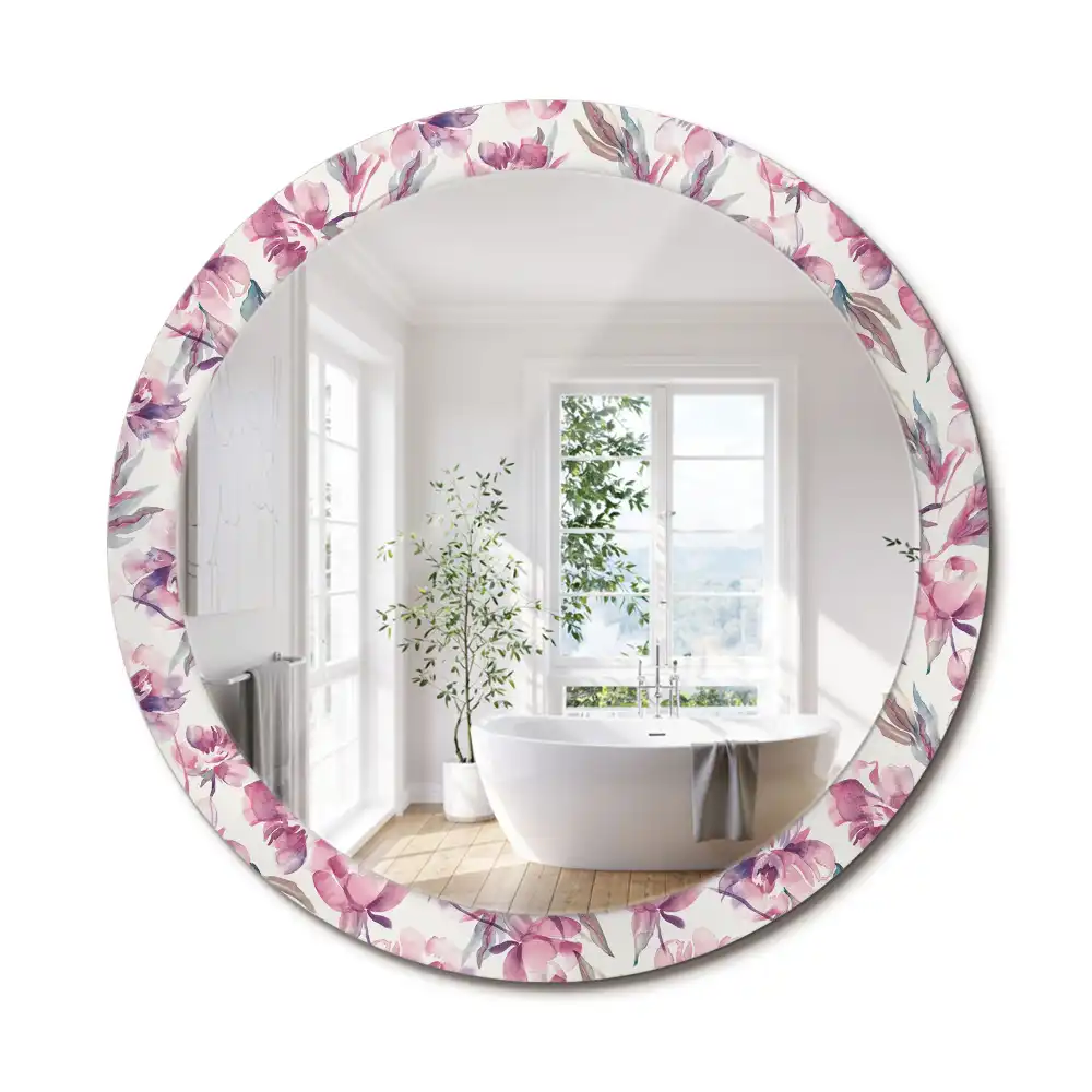 Miroir rond imprimé fleurs de pivoines