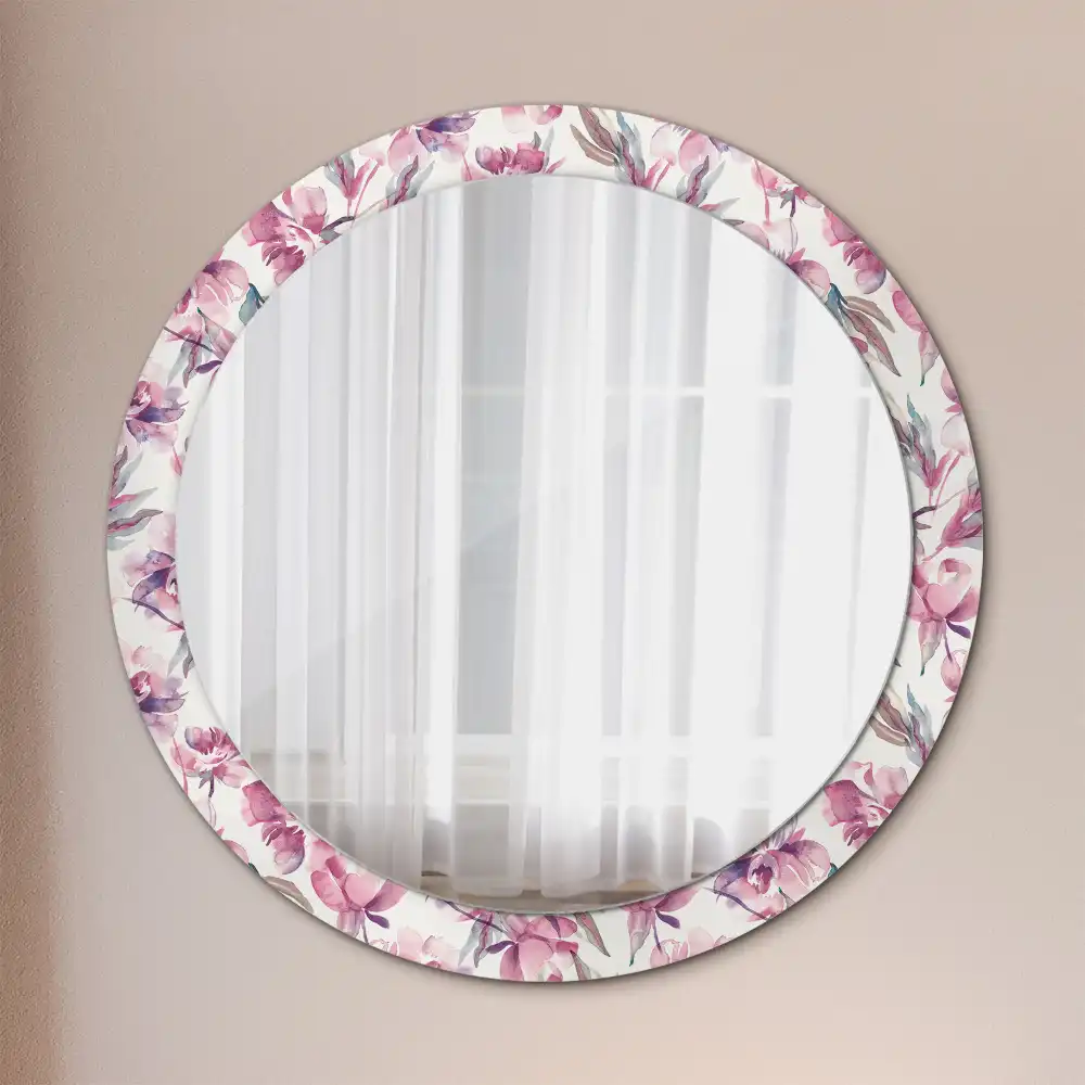 Miroir rond imprimé fleurs de pivoines