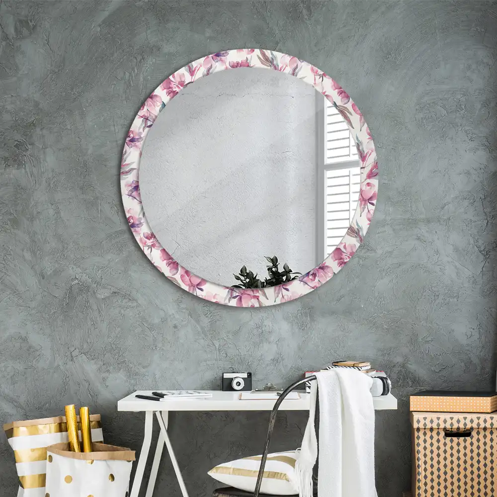 Miroir rond imprimé fleurs de pivoines