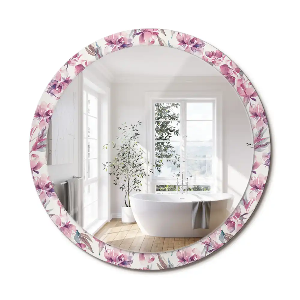 Miroir rond imprimé fleurs de pivoines