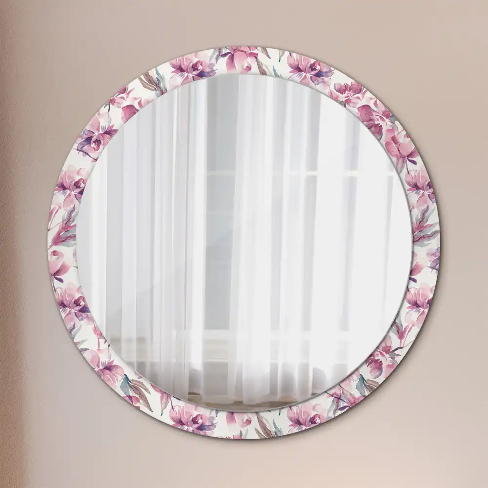 Miroir rond imprimé fleurs de pivoines