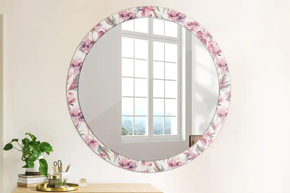 Miroir rond imprimé fleurs de pivoines