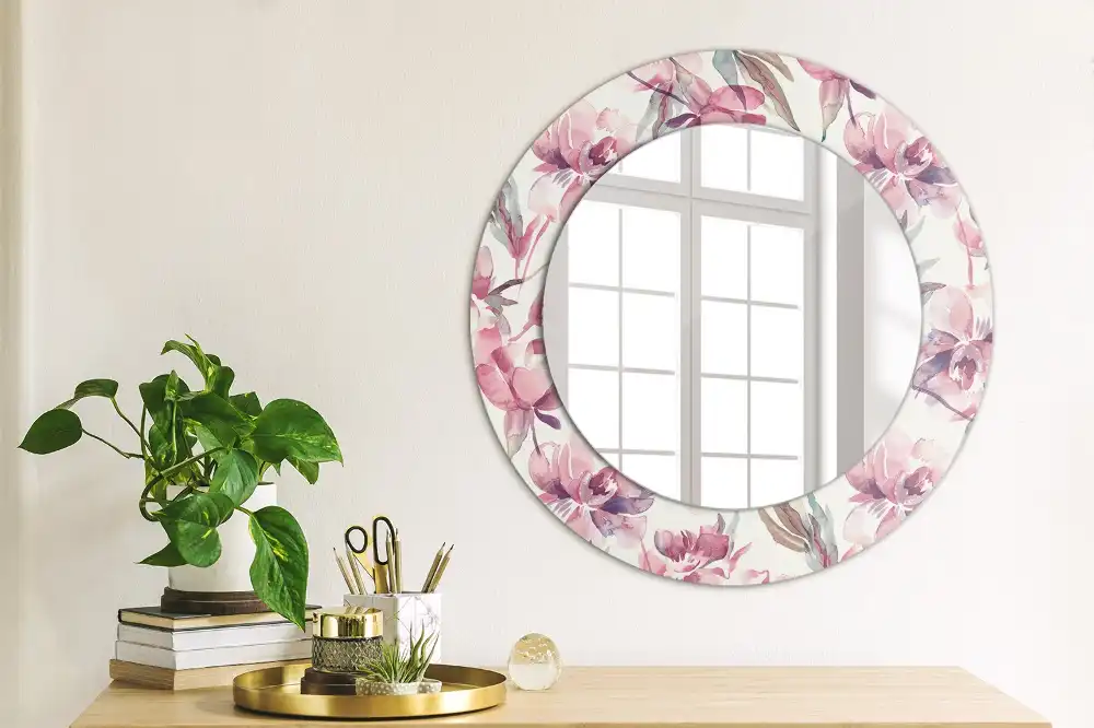 Miroir rond imprimé fleurs de pivoines