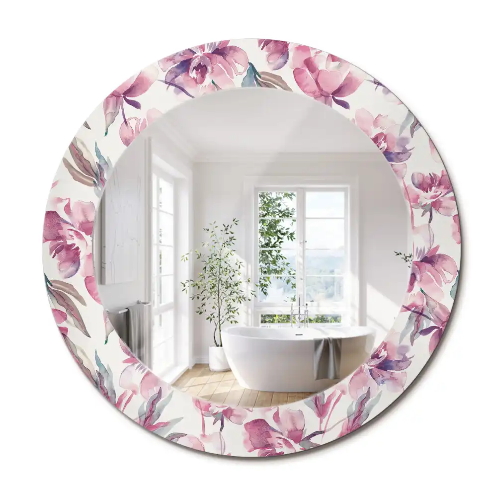 Miroir rond imprimé fleurs de pivoines