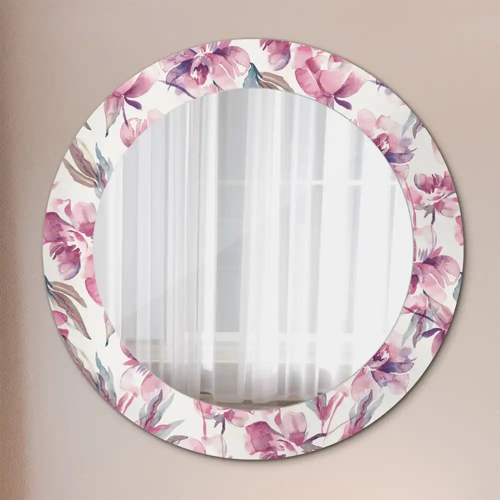 Miroir rond imprimé fleurs de pivoines