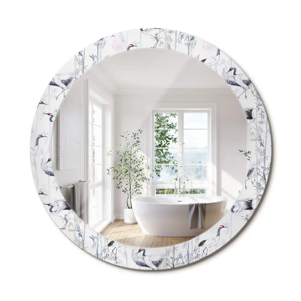 Miroir rond cadre avec impression grues