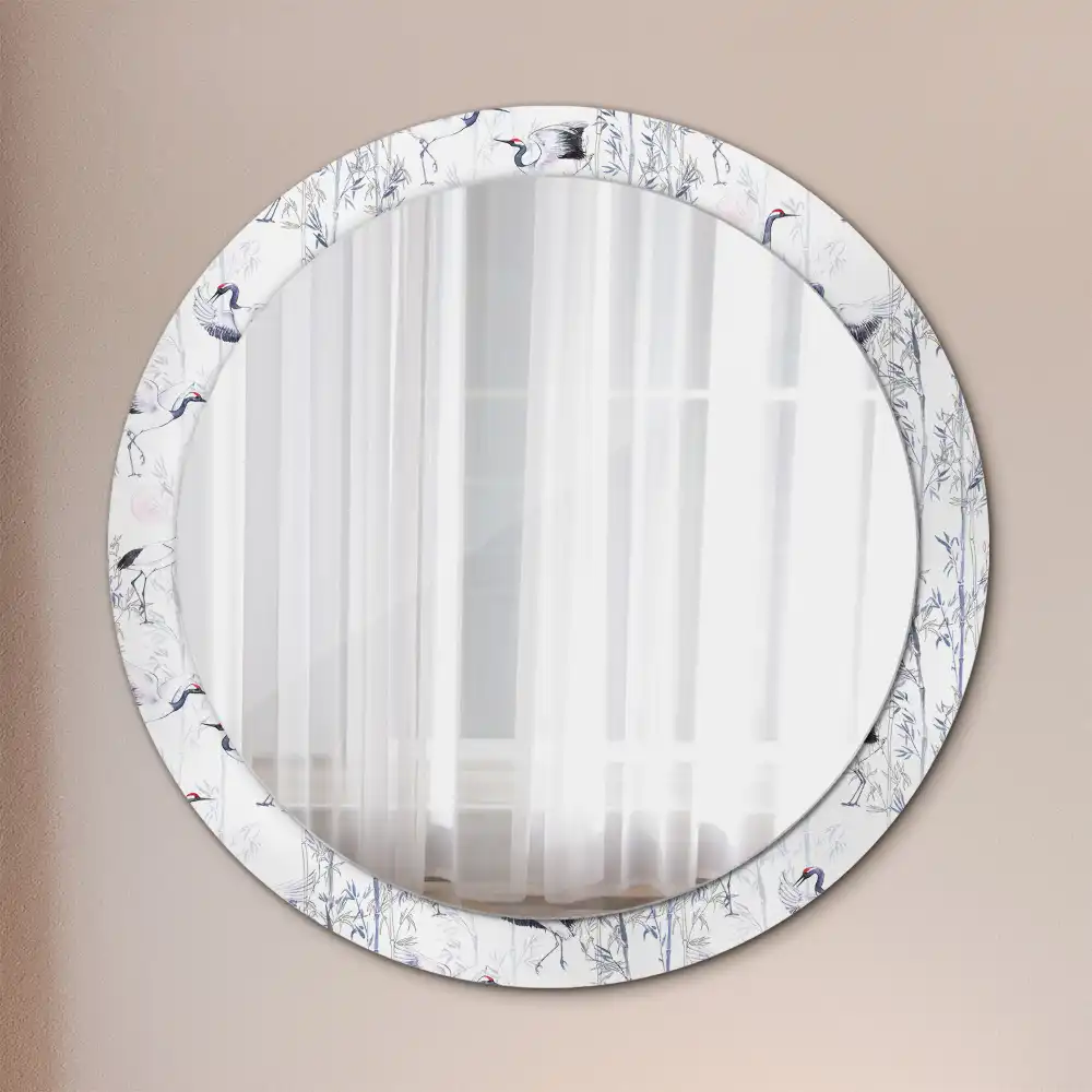 Miroir rond cadre avec impression grues