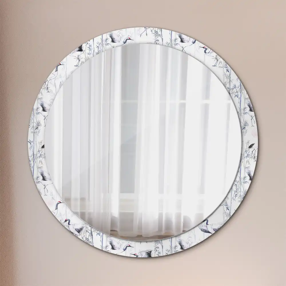 Miroir rond cadre avec impression grues
