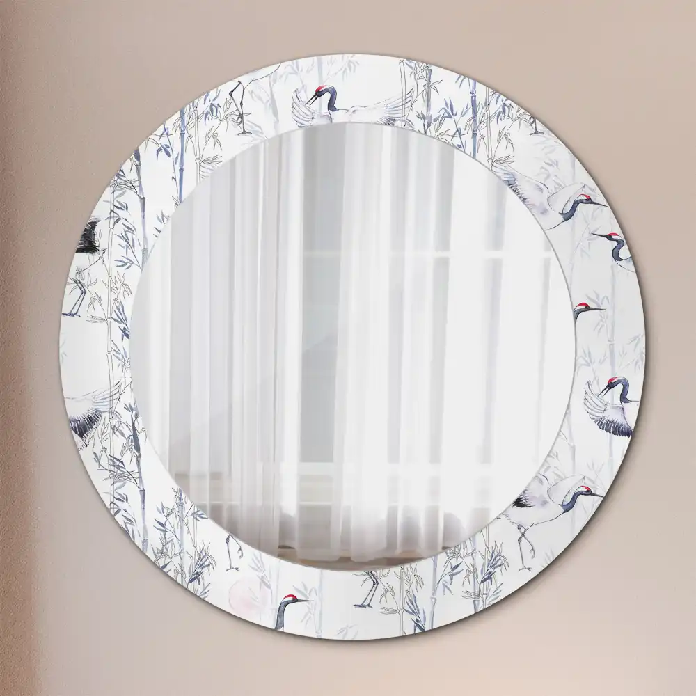 Miroir rond cadre avec impression grues