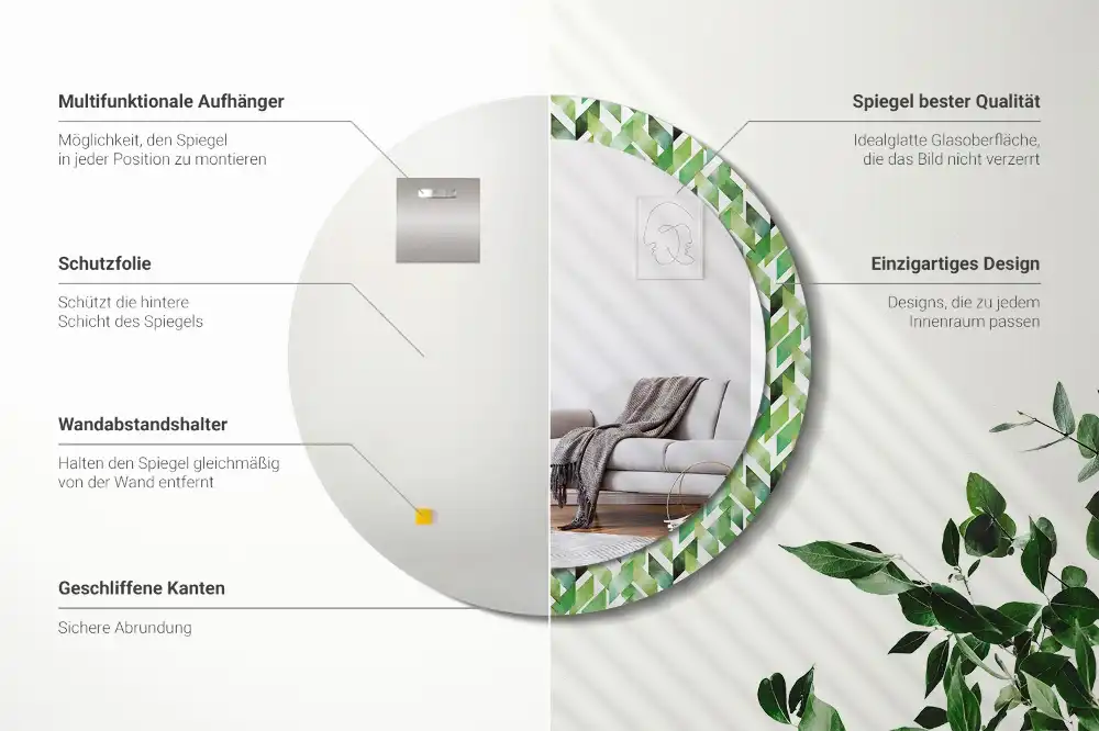 Miroir rond imprimé motif chevron