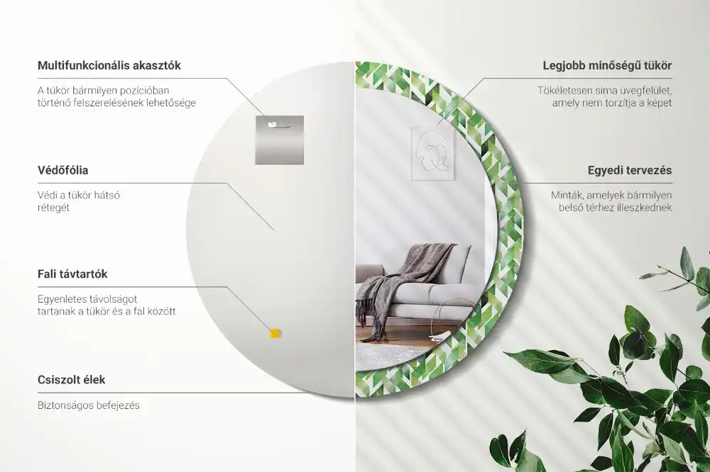 Miroir rond imprimé motif chevron