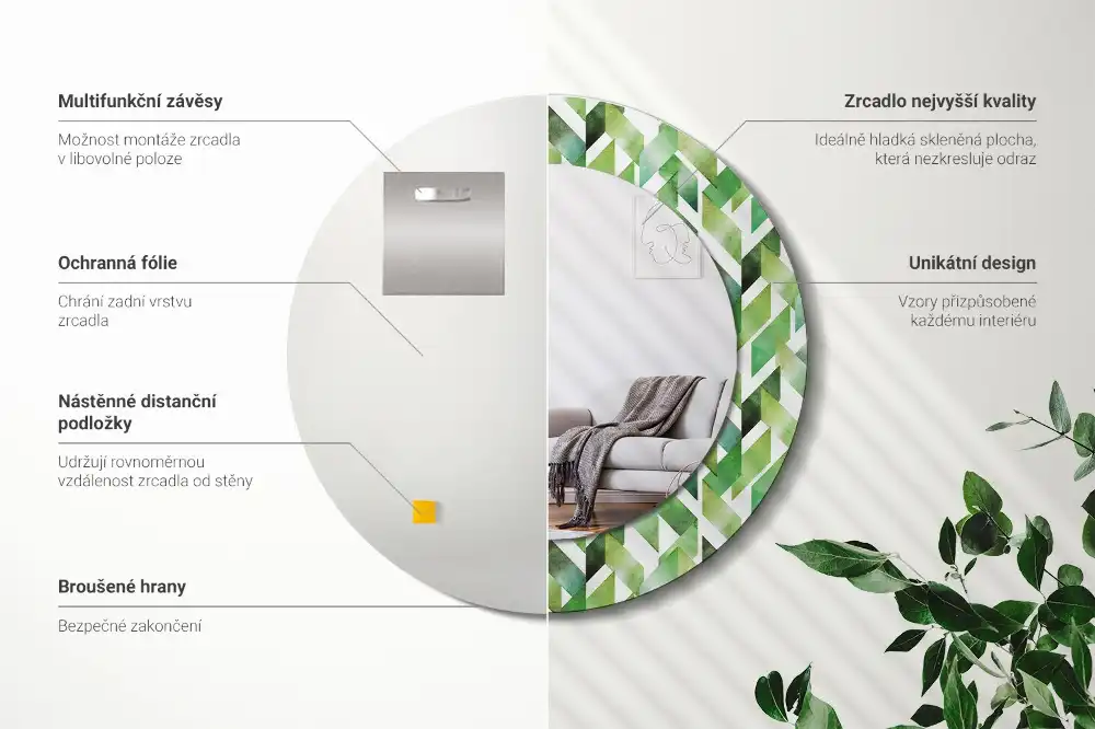 Miroir rond imprimé motif chevron