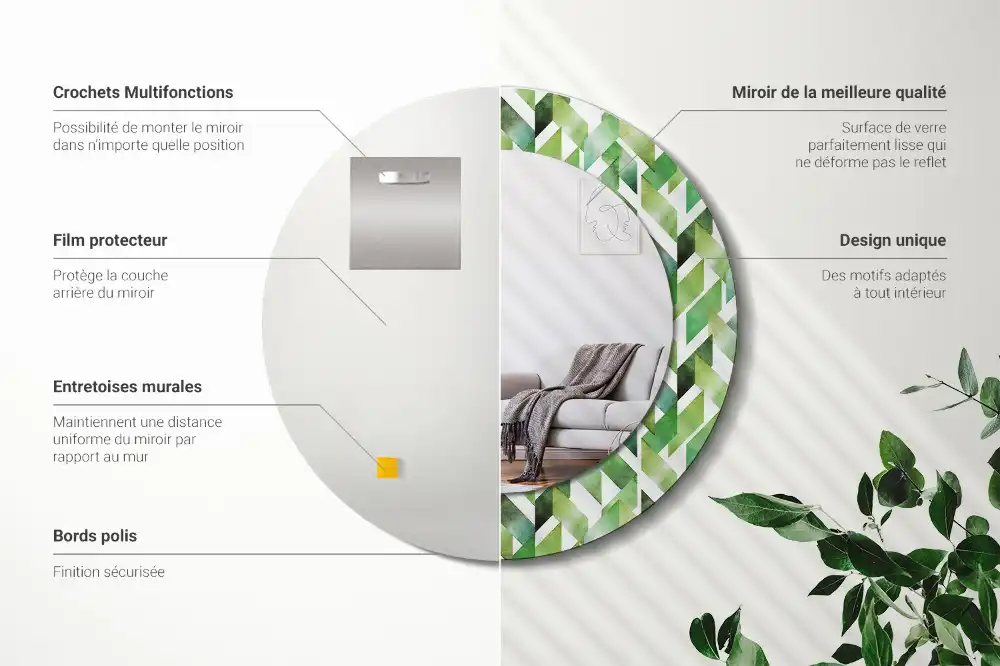 Miroir rond imprimé motif chevron
