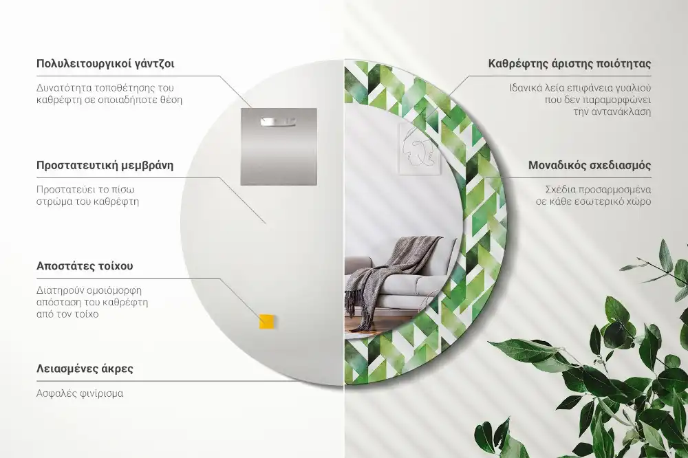 Miroir rond imprimé motif chevron